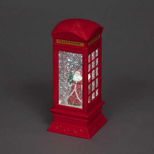 Snowtime Water Filled Telephone Box with Santa Figure - 27cm - Ice White LED's