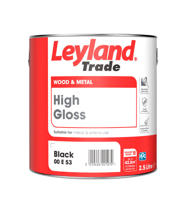 Leyland Trade High Gloss Paint - Black - All Sizes
