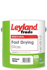 Leyland Trade Fast Drying Gloss Paint - Brilliant White - 2.5L or 750ml