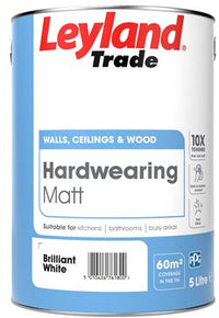 Leyland Trade Hardwearing Matt Paint - Brilliant White - 5L or 2.5L