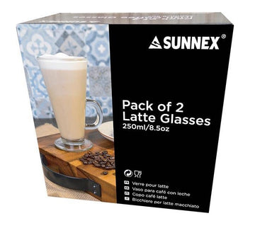 Sunnex Tall Glass Latte Glasses - 250ml (Pack of 2)