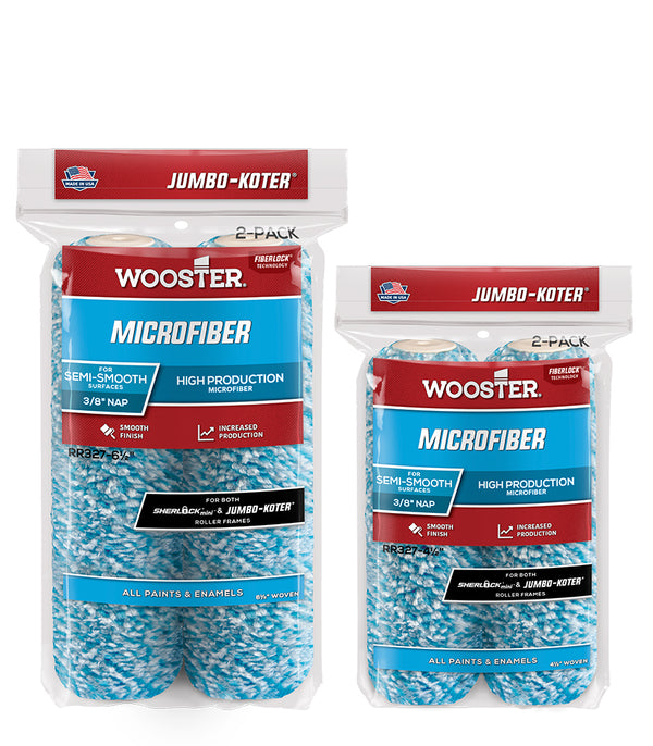Wooster Jumbo Koter Microfiber Mini Roller Sleeves 3/8" Nap Semi Smooth - Twin Pack