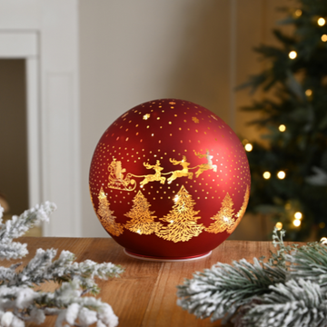 Festive Glass Red Lit Santa Sleigh Ball - 15cm