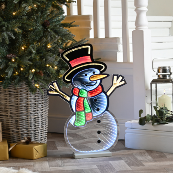 Festive Infinity Standing Snowman with Wooden Base - 60cm