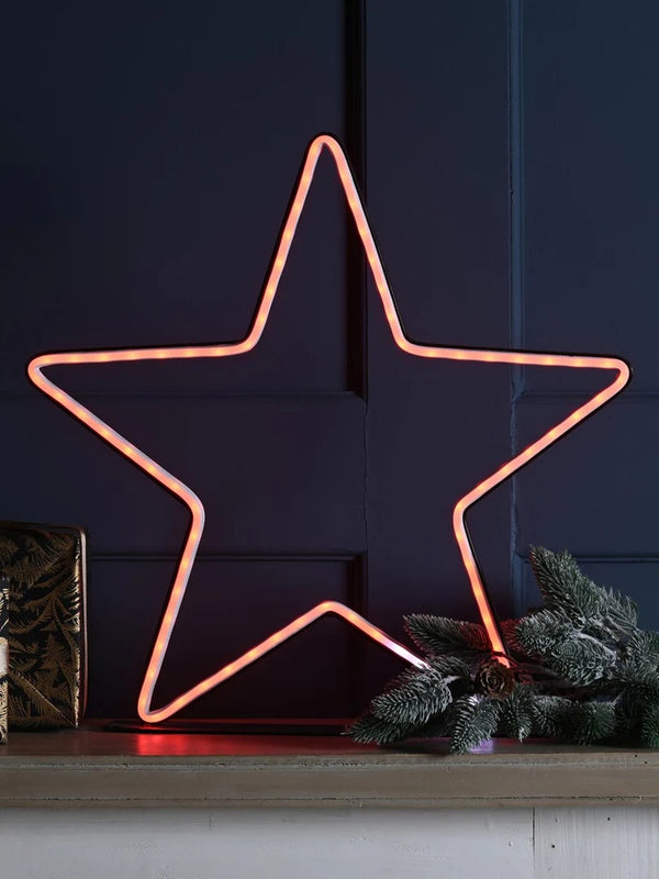 Festive 40cm Neon Flex Red Green and Blue Christmas Star on Stand with Remote