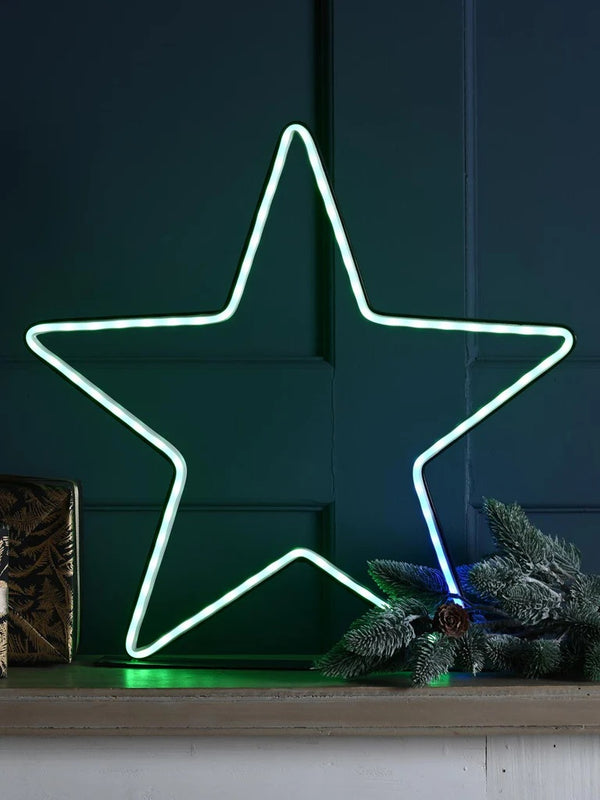 Festive 40cm Neon Flex Red Green and Blue Christmas Star on Stand with Remote