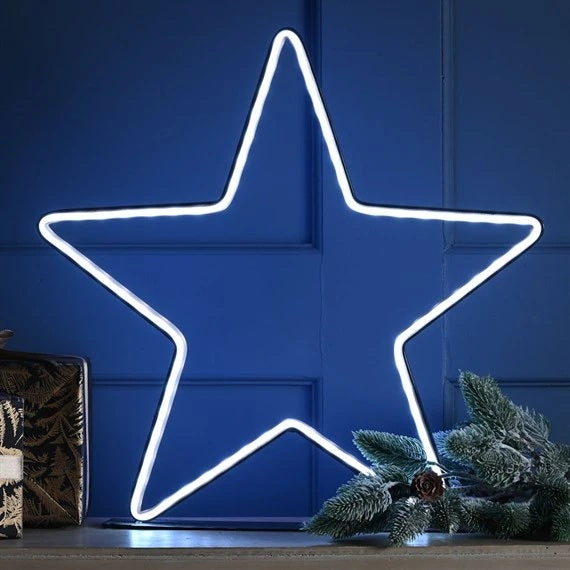 Festive 40cm Neon Flex Red Green and Blue Christmas Star on Stand with Remote