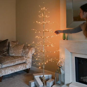 Festive Champagne Twig Christmas Tree With Trad Warm White LEDs - 6ft (180cm)