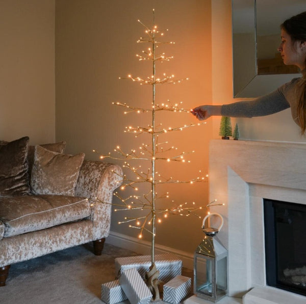Festive Champagne Twig Christmas Tree With Trad Warm White LEDs - 4ft (120cm)