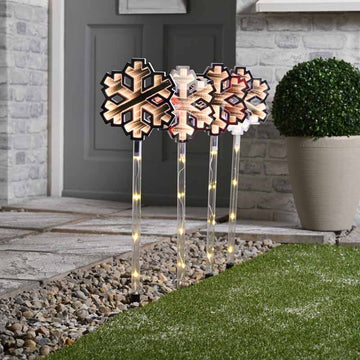 Festive Outdoor Set of 4 Festive Snowflake Infinity Pathfinders Christmas Lights