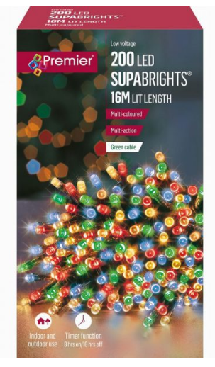Premier Supabrights Christmas Tree Fairy Lights - 200 Led - Multi Coloured