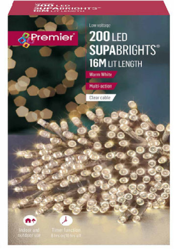 Premier Supabrights Christmas Tree Fairy Lights - 200 Led - Warm White