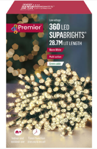 Premier Supabrights Christmas Tree Fairy Lights - 360 Led - Warm White