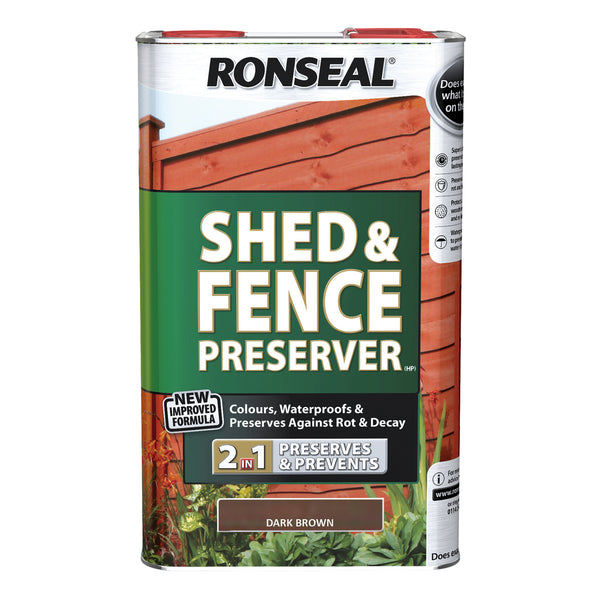 Ronseal Shed and Fence Preserver - 2 in 1 Formula - 5 Litre - All Colours