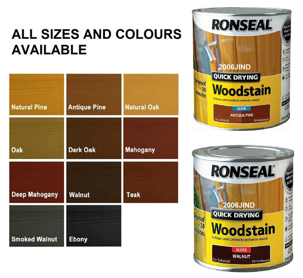 Ronseal Quick Drying Exterior Woodstain  - All Colours Finishes and Sizes