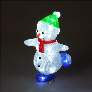Acrylic Skiing Snowman Green Hat Christmas Decoration - 29cm - 30 Ice White LED