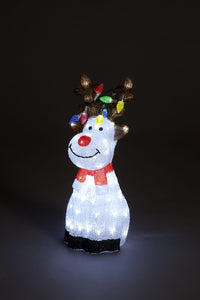 Snowtime Acrylic Sitting Reindeer Multi Coloured leds on Antlers - 50cm Tall