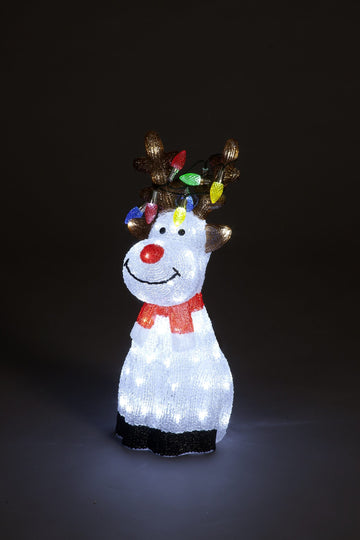 Snowtime Acrylic Sitting Reindeer Multi Coloured leds on Antlers - 50cm Tall