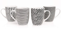 Sabichi Geo Sketch 4 Piece Mug Set - Porcelain Tea Coffee Mugs Cups