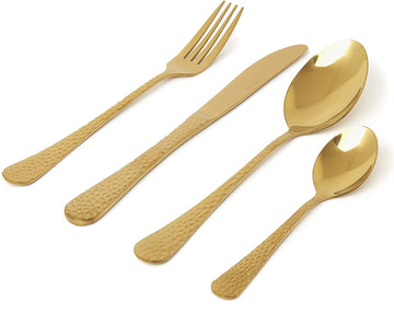 Sabichi Glamour 16 Piece Cutlery Set - Hammered Gold