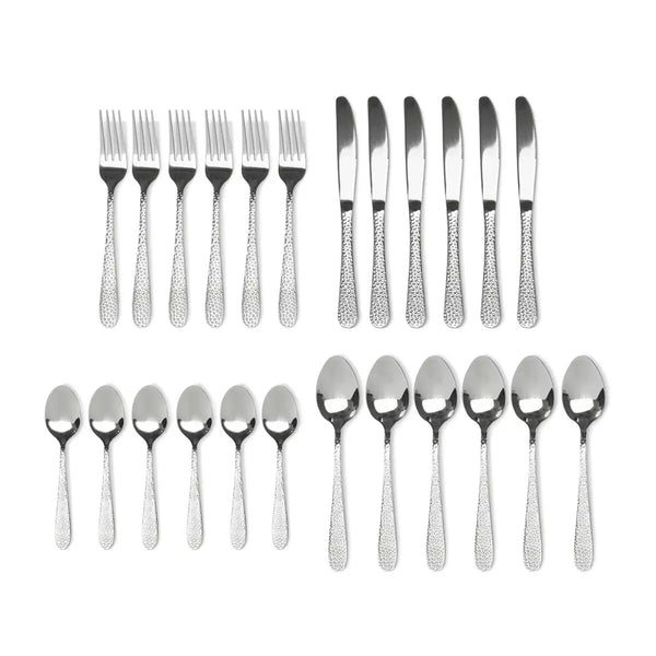 Sabichi Hammered 24 Piece Cutlery Set Stainless Steel - 6 Place Settings