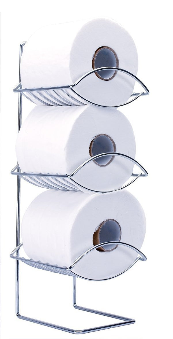 Oceana 3 Tier Chrome Bathroom Toilet Paper Roll Holder Free Standing - Stainless-Steel
