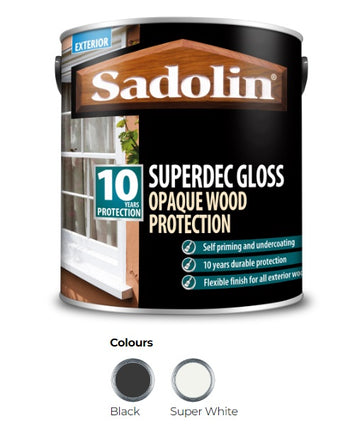 Sadolin Superdec Gloss Opaque Wood Protection - Black or White - All Sizes