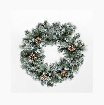 Frosted Glacier Christmas Wreath with Pine Cones - 60cm - 140 Tips