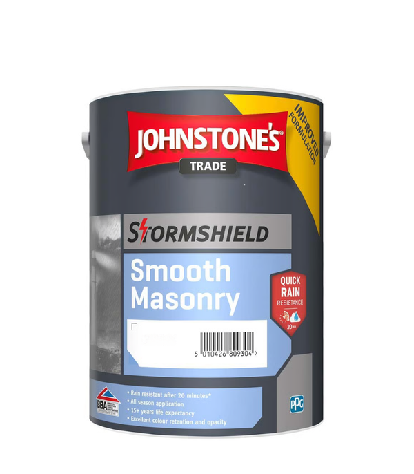 Johnstones Trade Stormshield Smooth Masonry Paint - Brilliant White and Black