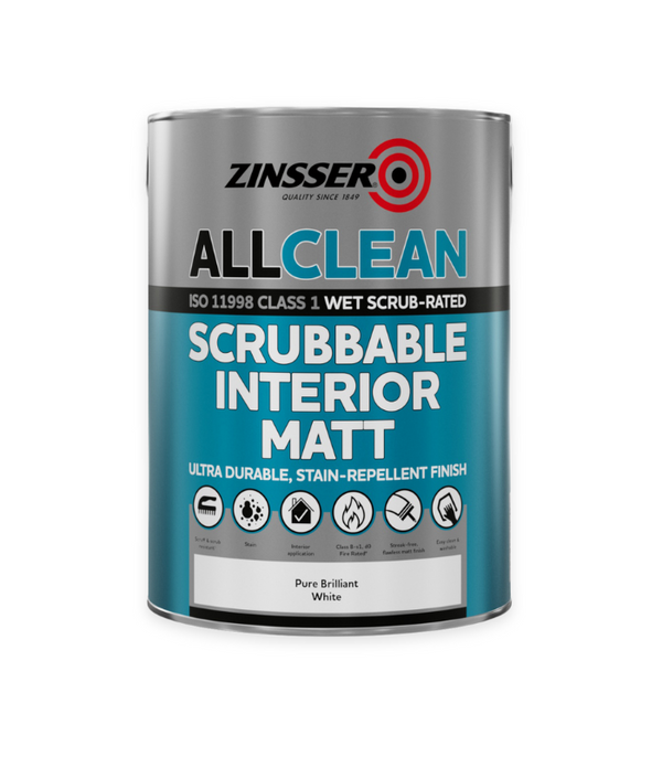 Zinsser Scrubbable Interior Matt All Clean - White - All Sizes